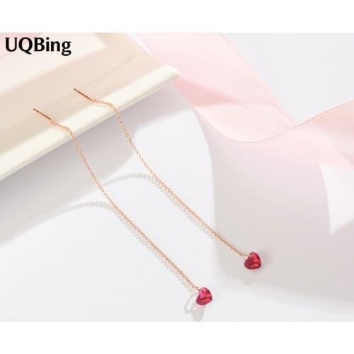 Fashion 925 Sterling Silver Red Crystal Heart Drop Earrings Ear Line Earrings Jewelry Wholesale