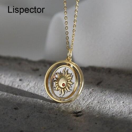 Lispector 925 Sterling Silver Luxury Sun Moon Star Pendant Necklaces for Women Retro Double Sided Charm Necklace Couple Jewelry