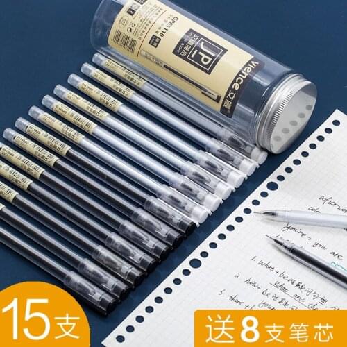 15PCS Vience Barrel Full Needle Gel Pen 0.5mm Exam-specific Signature Pen Black Student with Large Capacity