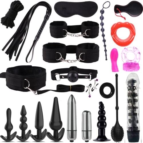 18pcs Silicone Fetish BDSM Sex Bondage Restraint Kit Games Erotic for Couples Gag Eye Mask Whip Rope Adult Games Sex Toys