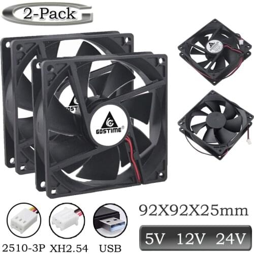 2 Pcs Gdstime 5V 12V 24V 92x92x25mm 90mm Brushless Axial Flow Cooling Fan 92mmX25mm 9cm Motor Industrial Equipment cooler