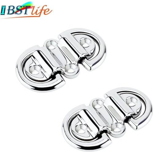 2X Stainless Steel 316 Double D Ring Deck Folding Pad Eye Lashing Tie Down Cleat Yacht Motorboat Truck Polish Boat Marine Grade