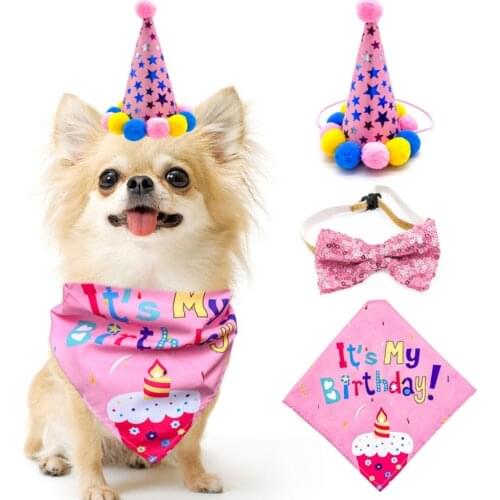 3pcs Pet Dogs Caps Bibs Collars Set Pet Festival Birthday Head-wear Hat Scarf for Small Medium Dogs Pets Puppy Supplies