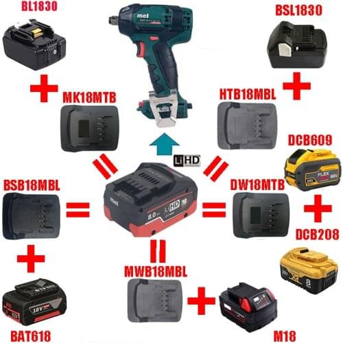 Adapter Converter MK18MTB DW18MTB BSB18MBL MWB18MBL HTB18MBL use Makita DeWolt Bosch Milwaukee Hitachi Battery on Metabo Tool