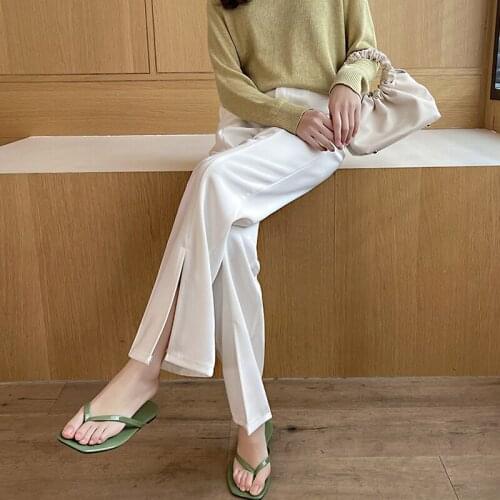 Alien Kitty 2021 Solid Women Split Ankle-Length Casual Wide Leg Pants Female Trousers High Waist Office Lady Straight Loose