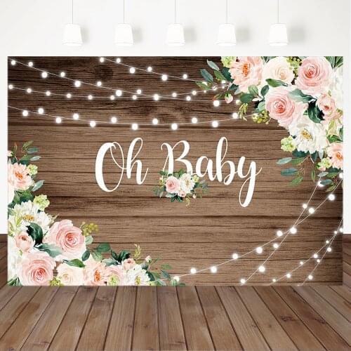Rustic Wood Baby Shower Backdrop Oh Baby Floral Baby Shower Photo Background Brown Wood Light Flower Photography Background