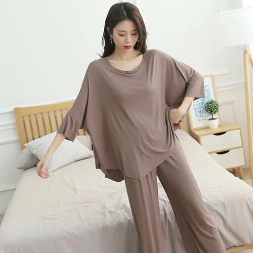 Fdfklak Cotton 2 Piece Set Women Pyjamas Plus Size XL XXL Spring Summer New Home Wear Set Nightwear Lingerie Long Sleepwear