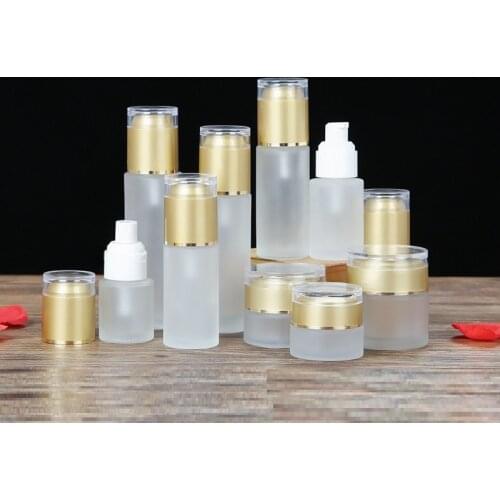 Wholesales 20ML~80ML Emulsion Lotion Pump Bottle Matte Gold 20/30/50G Cosmetic Cream Jar Frosted Perfume Mist Spray Bottle 15pcs