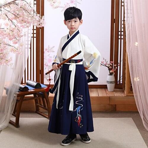 Chinese Style Boy Hanfu Traditional Tang Suit Samurai Yukata Costume Folk Dance Clothes Robe Cosplay