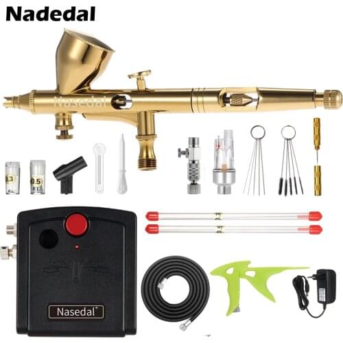Nasedal NT-18 Mini Airbrush Compressor Kit Dual-Action Airbrush Spary Paint Gun for Nail Art for Cake Car Painting Makeup Model