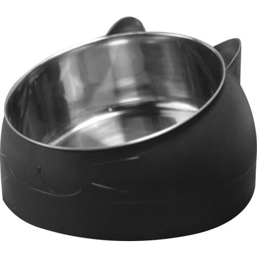 Pet Food Bowl Stainless Steel Oblique Mouth Protection Cervical Cat Bowl Pet Bowl Creative Tilting Neck Protection Non-Slip Bowl