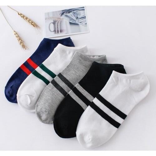 10pcs = 5pairs Cotton Invisible Mens Boat Socks Summer And Autumn Breathable Ankle Socks Casual Harajuku Striped Slippers Socks