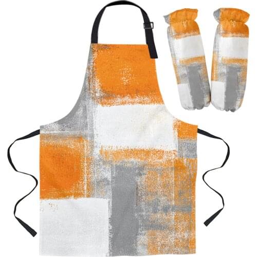 Oil Painting Abstract Geometric Orange Kitchen Apron Baking Accessories Sleeveless Aprons for Men Women Home Cleaning Tools