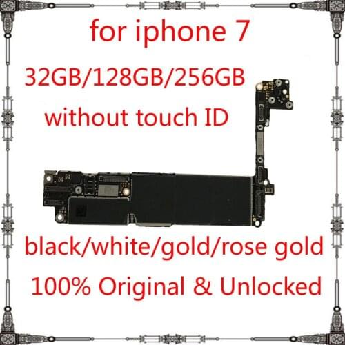 Original IOS system logic main board for iphone 7 32gb 128gb 256gb factory unlocked motherboard without touch ID mainboard+Chips