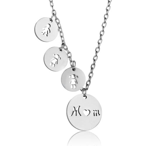 Mom With Two Daughters A Son Family Love Pendant Necklace Mommy Mum Mothers Day Kids Birthday Party Xmas Gifts Stainless Steel