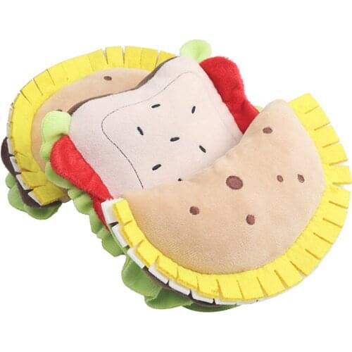 1Pcs Pet Squeaky Toy Soft Plush Lifelike Food Shaped Sandwich Bread Dog Sound Toy Puppy Teething Toy Bite Resistant Dog Favors