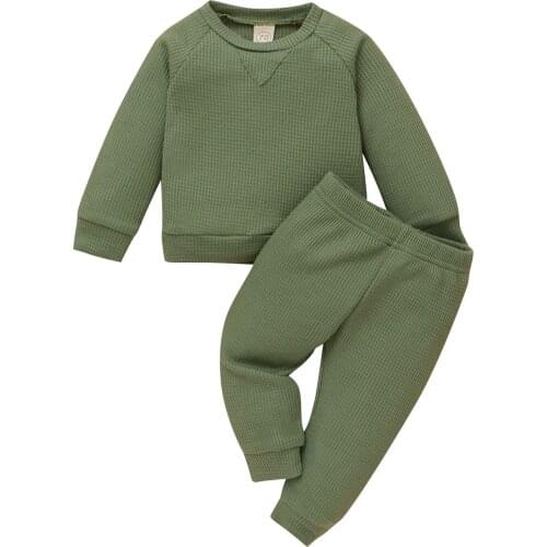 Casual Baby Lounge Set Spring Autumn Infant Boys Girls Knitted Long Sleeve Tops and Trousers Solid Color Loungewear Kids Suit