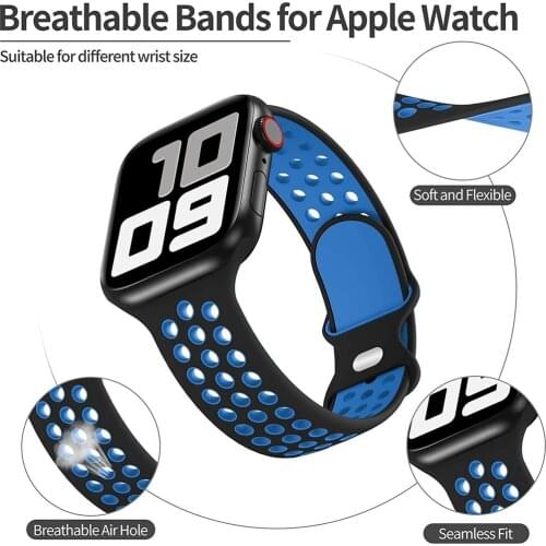 Silicone Strap For Apple Watch band 44mm 40mm 38mm 42mm 44 mm soft Breathable watchband correa bracelet iWatch 3 4 5 6 se band