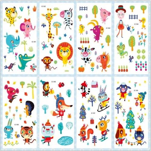 Rocooart Cartoon Animal Tattoo Kids Cute Tiger Fake Taty Pig Flash Tatuagem Child Body Art Waterproof Temporary Tattoo Stickers