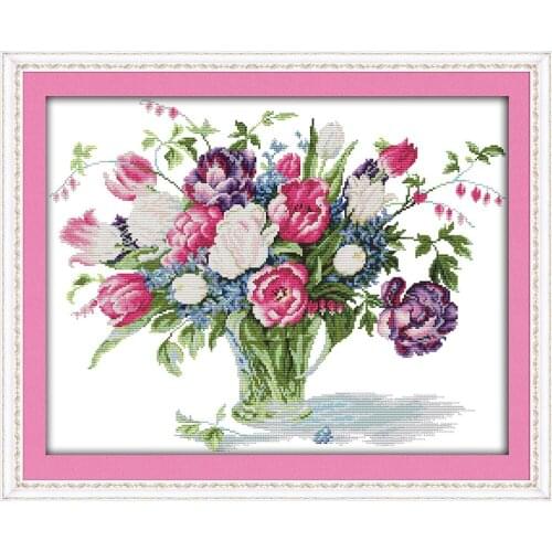 Tulip vase (4) cross stitch kit flower plant 14ct 11ct count print canvas cotton stitching embroidery DIY handmade needlework