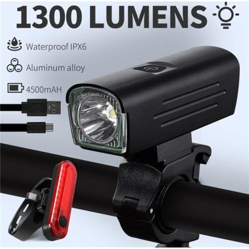 WEST BIKING Bike Light 1300Lumens LED Flashlight USB Rechargeable Waterproof Headlight MTB Road Bike Power Bank Bike Accessories