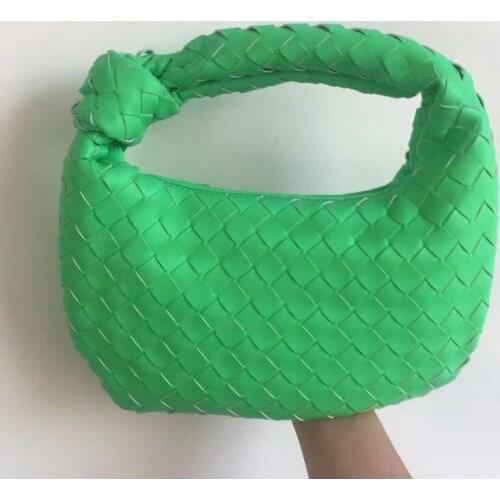 New Fashion Handmade Woven Bag Green Summer Shoulder Bag Lady Crossbody Hobo PU Knotted Handle Casual Handbag