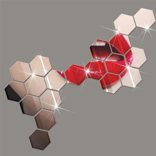 12pcs Mirror Hexagon 3D wall stickers DIY Art wall decoration Kids room Living room acrylic wall sticker Party wedding decor