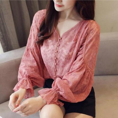Fall spring sweet ladies woman white chiffon loose ruffle full lantern sleeve blouse , korean woman cardigan chiffon blouses