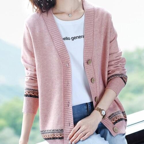 Autumn Spring Solid Womans Knitted Sweater Deep V-Neck Female Cardigan Long Sleeve with Buttons Casual Ladies Sweater for Women