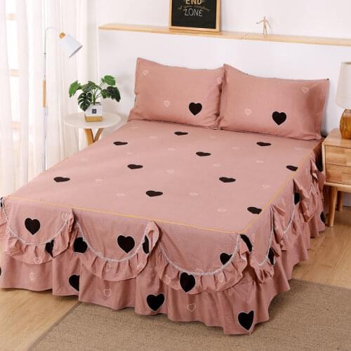 3pc/set Bedding Household 1 Bed Skirt + 2 Pillowcase Mattress Protective Case Dust-proof Stain Resistant Bed Sheet Hot F0048