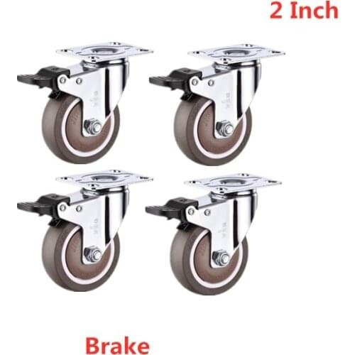 4 Pcs/Lot 2 Inch Brake Caster Rubber Mute Light Furniture Medical Shelf Ventilator Wheel