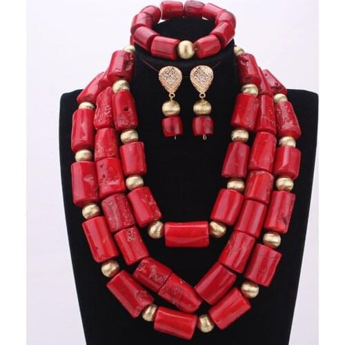 4ujewelry 15-20mm Red Nature Coral Big African Beads Coral Weddings Jewelry Set Nigerian Neckalce Sets For Women 2021