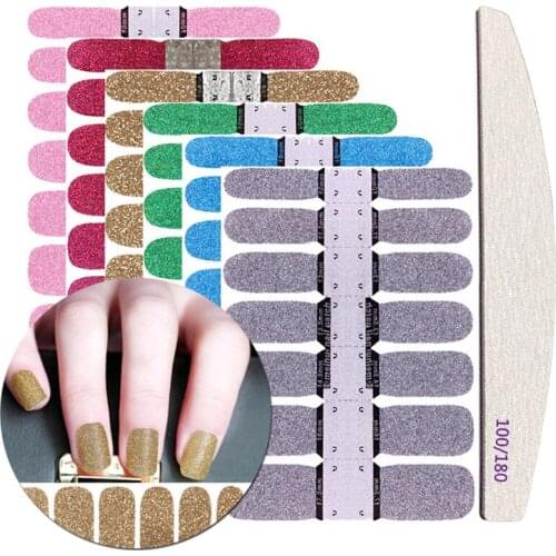 6 Pieces of Nail Stickers Glitter Pink Full Coverage Solid Color Nail File Set DIY Manicure Tools Decorative Finger Nail Decals