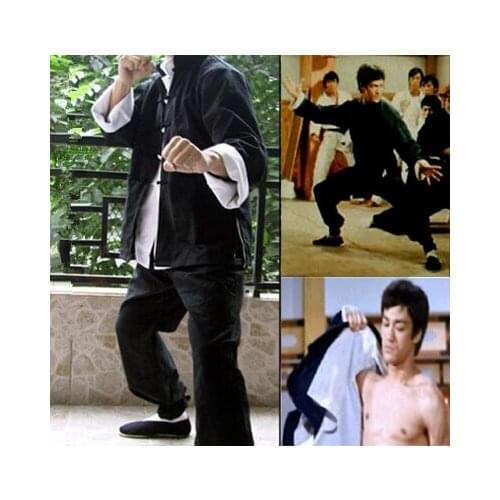 Classic Bruce Lee Wing Chun Trousers Set Costume Long sleeved Comfort Breathable Traditional Martial Art Clothes Halloween Dress