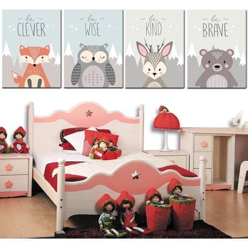 Baby Nursery Wall Art Poster Fox owl Canvas Wall Art Print Animal Painting Decorative Picture Nordic Kids Bedroom Decoration