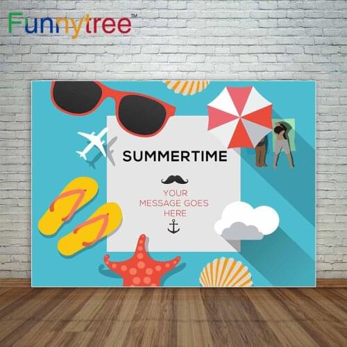 Funnytree photography backdrops glasses flip flop beach towel holiday summer photocall umbrella sunshine photo background