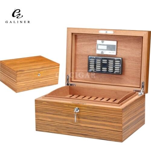 GALINER Zebra Grain Spanish Cedar Wood Cigar Travel Box Humidors for COHIBA Cigars Set With Electronic Hygrometer Humidifier