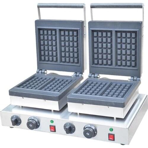 Commercial 2 Head Square Waffle Maker Machine Square Muffins Maker Electric Classical Waffle Baker Machine with Aluminium Plate