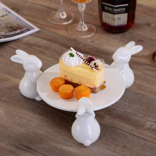 Creative ceramics tableware Cute rabbit Cake plates Snack Dessert fruit plate display stand Wedding Party decoration Household