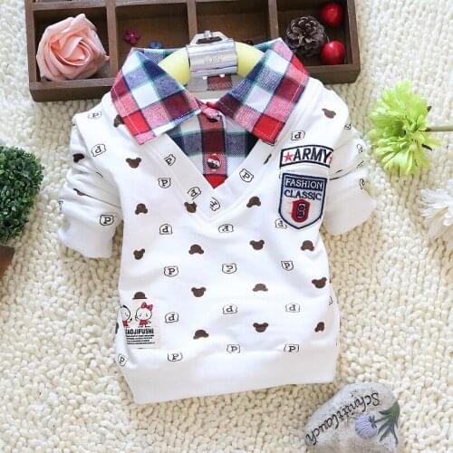Hot Sell Spring autumn boys clothes long-sleeve cartoon cotton plaid lapel t-shirts children boy clothing tops kids clothes