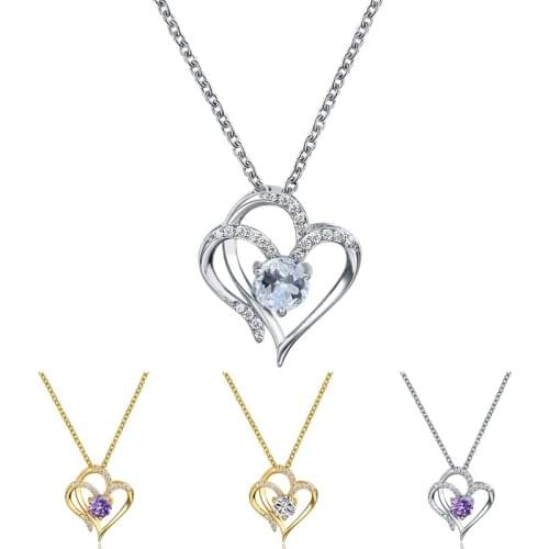Cute Female Round Zircon Pendant Necklace Charm Gold Silver Color Chain Necklaces For Women Trendy Love Heart Wedding Necklace