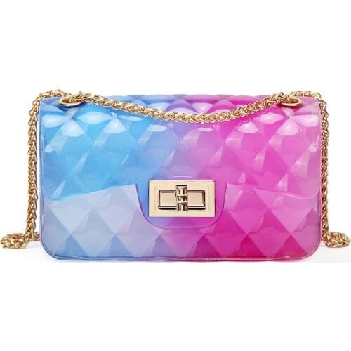 Fashion Colorful PVC Bag Women High Quality Transparent Plaid Jelly Chian Crossbody Bags Gradient Candy Color Lady Shoulder Bag