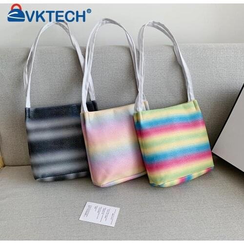 Fashion Women Rainbow Color Printing Shopping Shoulder Bag Casual Ladies Small Tote Handbags