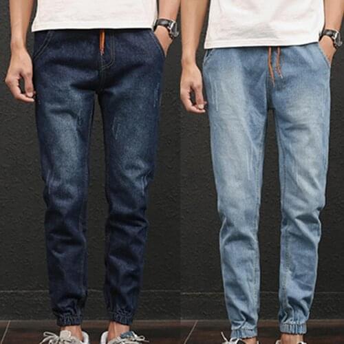 50%HOTPlus Size Casual Men Jogger Stretch Drawstring Elastic Waist Denim Pants Jeans