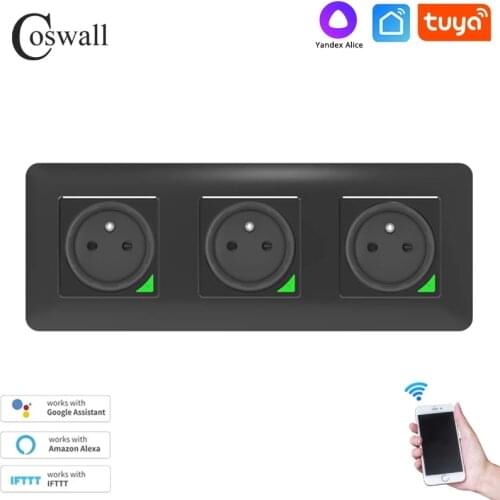 COSWALL WIFI Tuya French Standard Wall Socket With On / Off Backlight Timer Switch Programmable Work With Alexa Google Home