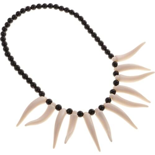 Novelty Artificial Tribal Tooth Beads Necklace Vintage Tusk Horn Tooth Necklace Halloween Unisex Costume Gag Gift