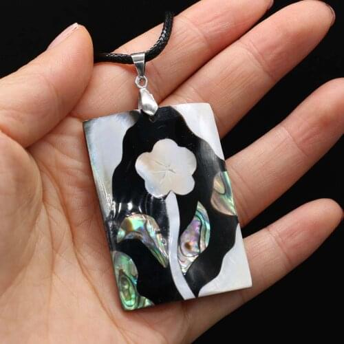 Natural Shell Necklace With Rectangle-Shaped Rose Pendant Leather Cord 2MM Charms For Elegant Women Love Romantic Gift