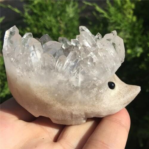 Natural White Crystal Cluster Sculpture cute Hedgehogs Gemstone Specime Mineral Gem Crystal Home Decoration