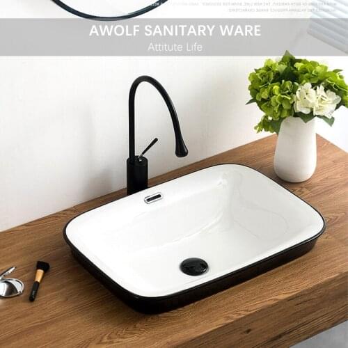 Bathroom Sinks Semi Embedded Modern Black White Square Round Ceramic Vessel With Drain Soft Hose Washing Basin Bowl AM933