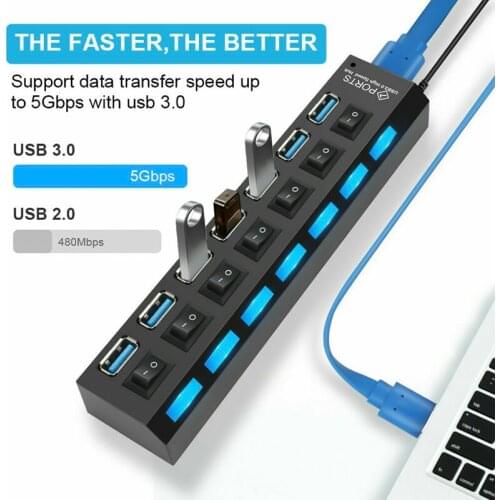 New Arrival USB 3.0 Hub Splitter AC Power Adapter for PC Laptop High Speed 5Gbps Expander Computer Accessories